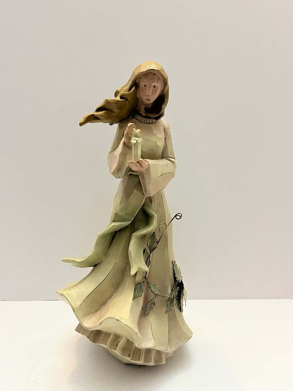 Ganz Resin Angel Figurine Holding Candle with Metal Vine and Wings